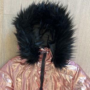 Trendy XS snow suit in metallic pink by Fashion Nova
